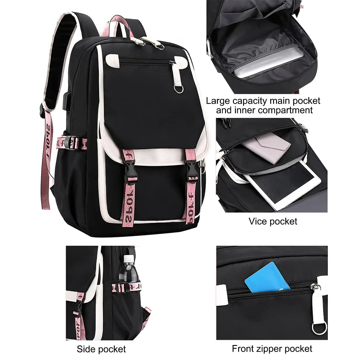 Backpack For Women Large Capacity School Travel Leisure School Bag College Backpacks With USB - Clikcy