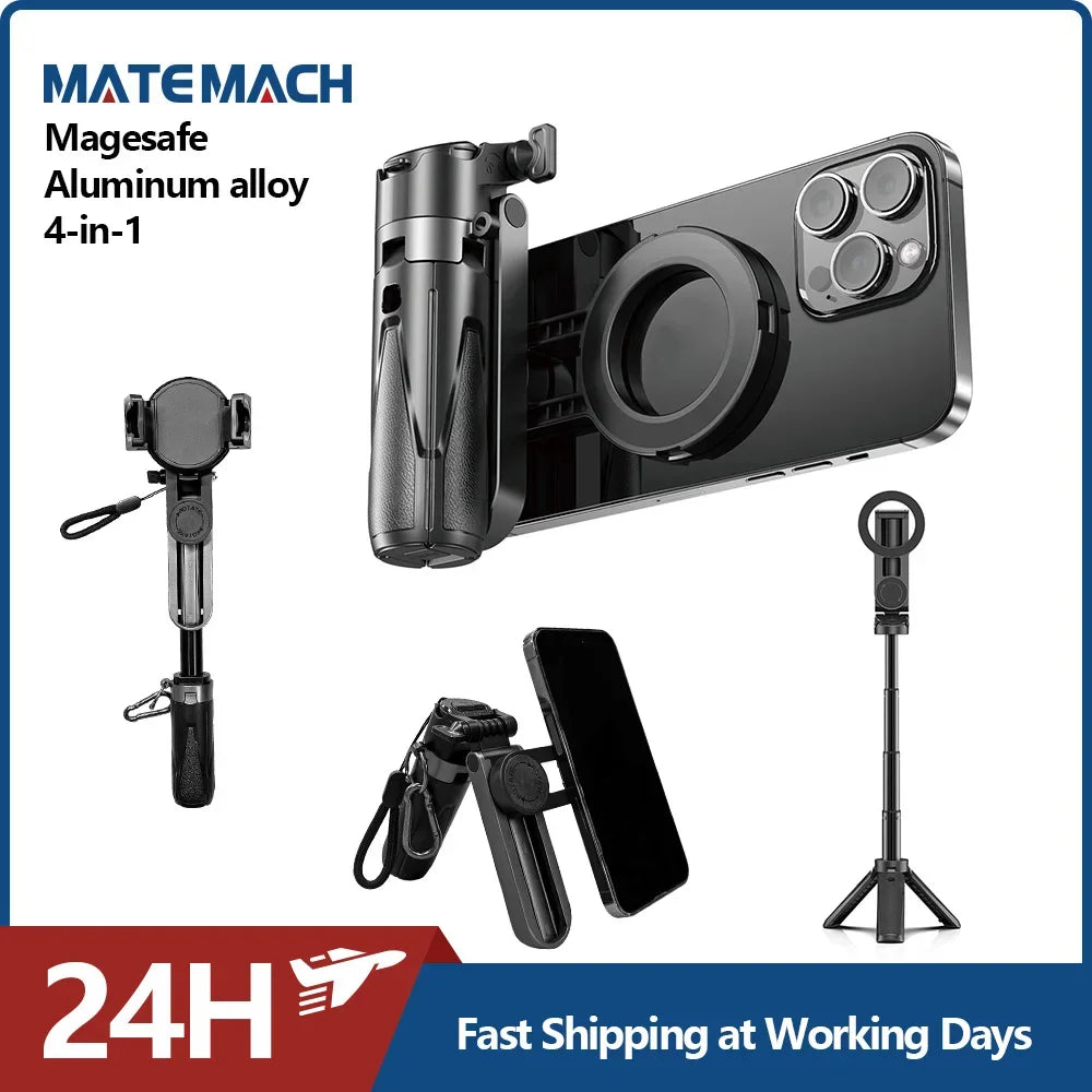 4-in-1 Multi-function Selfie Stick with Wireless Remote Control | Magnetic, Cell Phone Clip Dual Combination, 360° Rotation - Clikcy