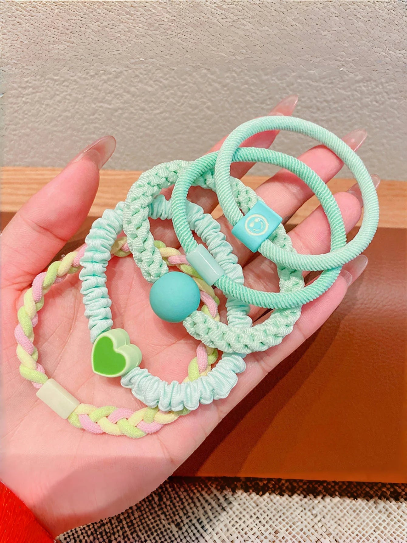 5PCS/ set of girls' Macaron color hair band suitable for bun head ponytail colored rubber band girls hair tie - Clikcy