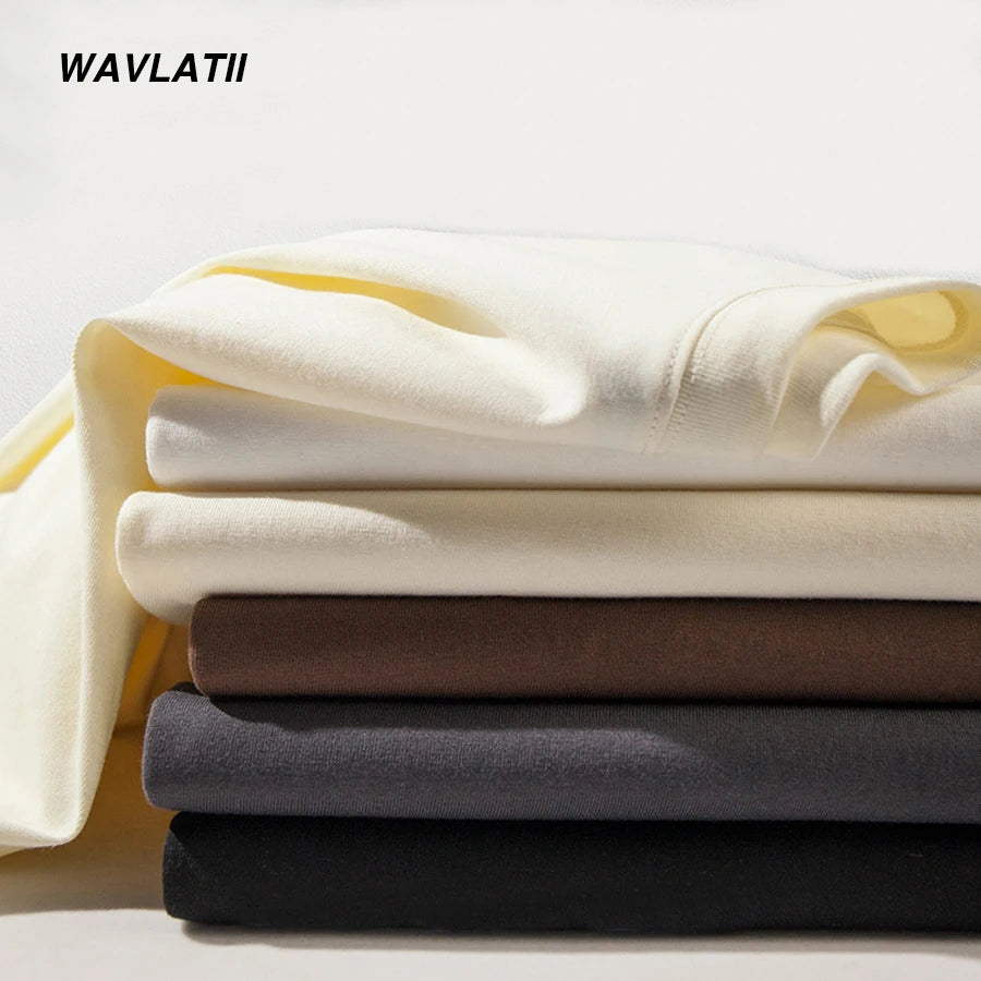 WAVLATII New Men Oversized T shirts Female 260 GSM Casual White Streetwear Tees Black Solid Basic Summer Tops for Young WMT2401 - Clikcy
