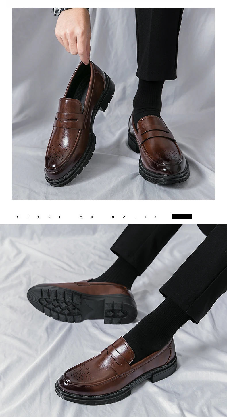 High Quality Casual Business Leather Shoes Men Wedding Social Leather Men’s Dress Shoes British Formal Carving Men Block Shoes - Clikcy