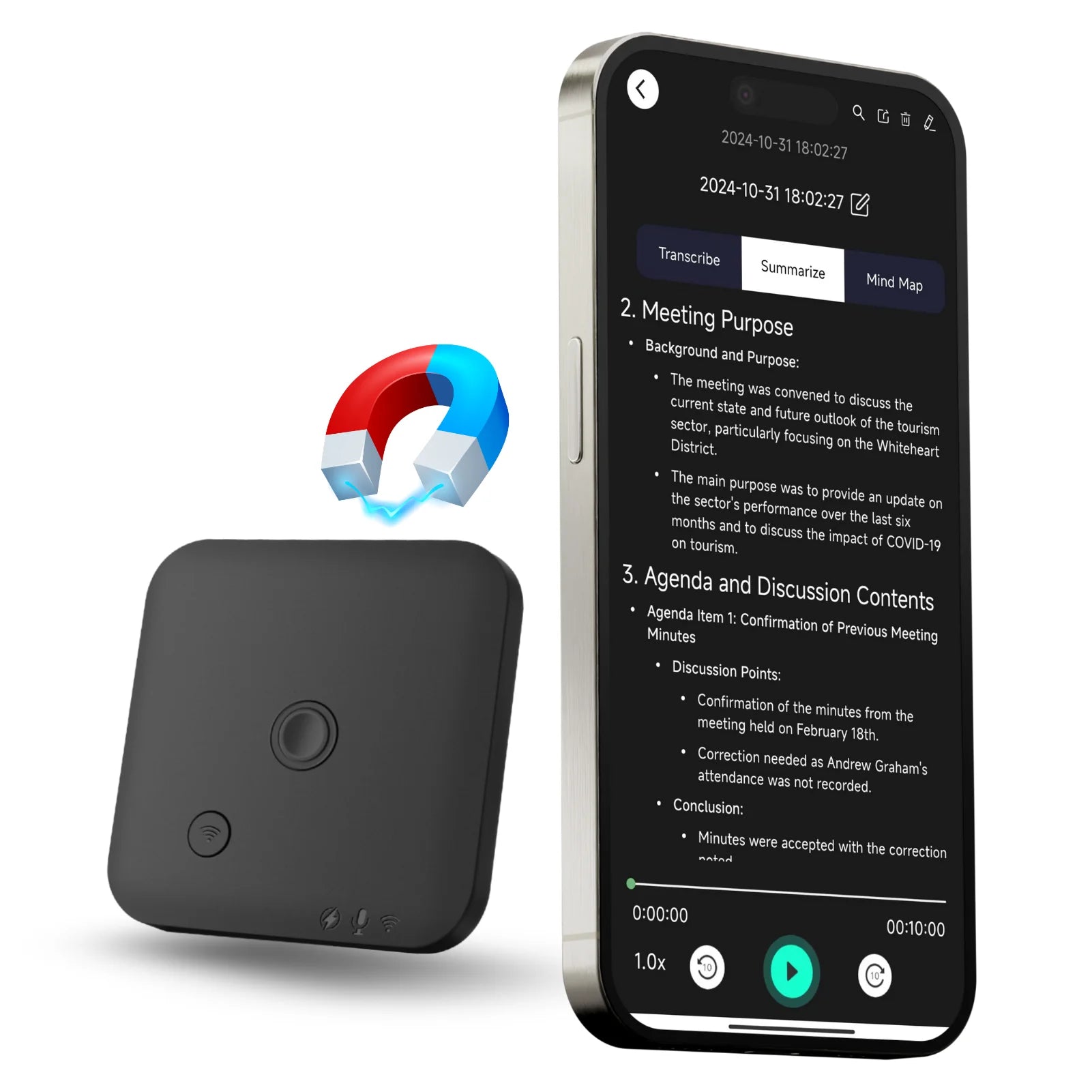 AI-Powered Voice Recorder and Call Recorder with Speech-to-Text & Summarization, Supports 100 Languages, 64GB Storage - Clikcy