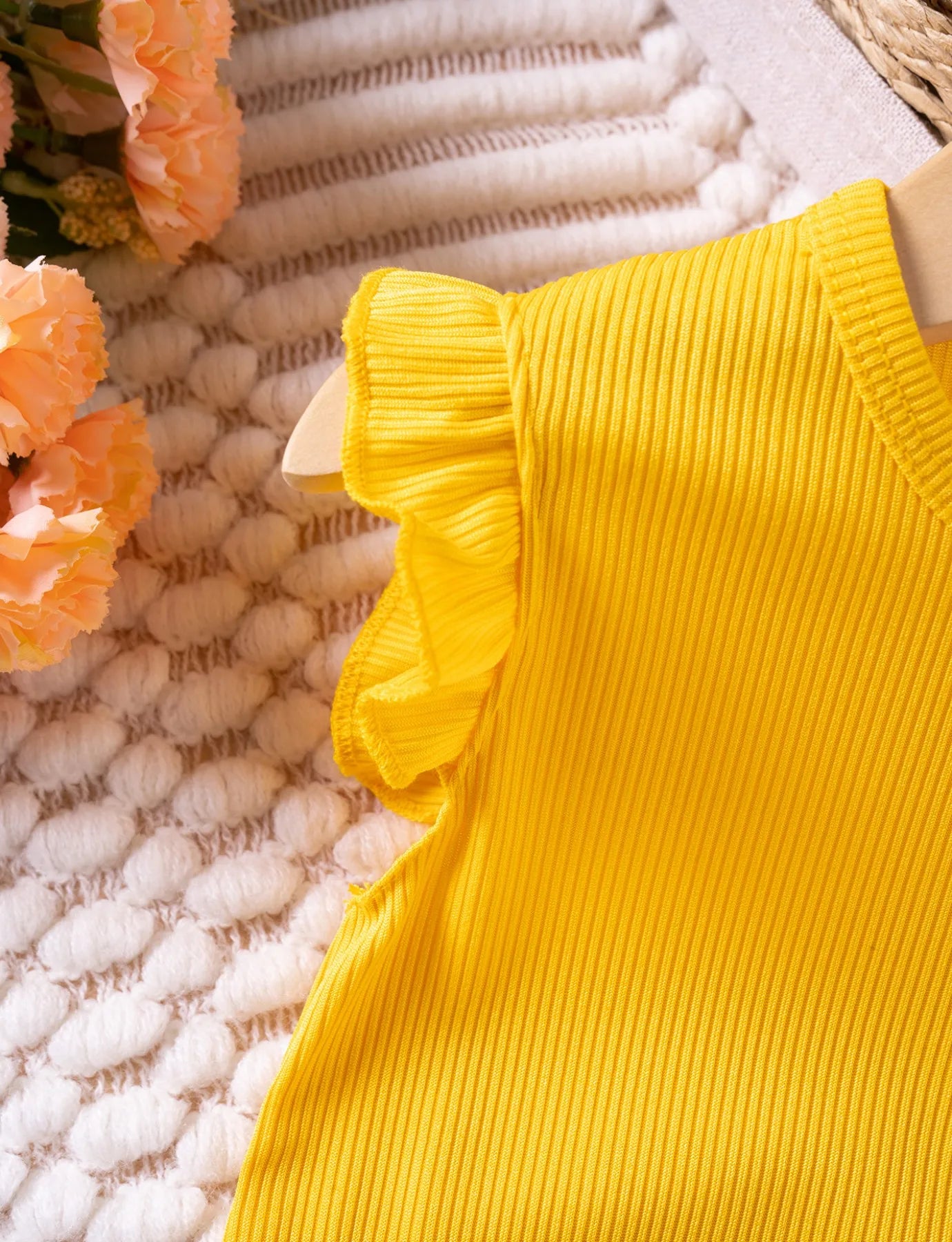 Summer Toddler Girl Ruffle Sleeve 2pcs Set Sleeveless T-shrits Top and Shorts Outfit for Kids Girls Solid Suit Clothing - Clikcy