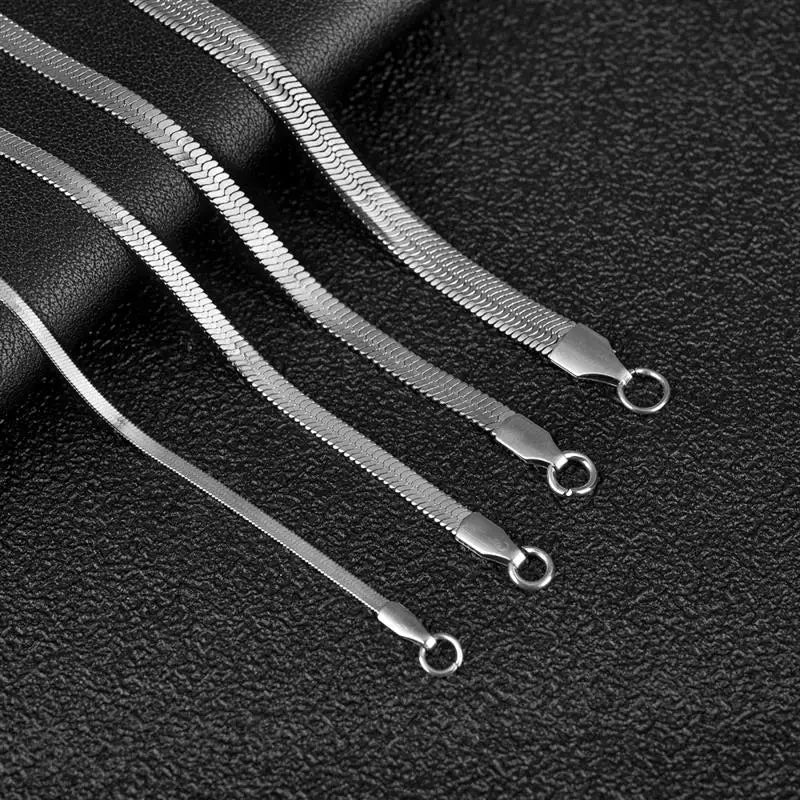 Stainless Steel Flat Necklace Waterproof Filmy Snake Chain For Men Women Various Length Choker Clavicle Necklace Jewelry Gift - Clikcy