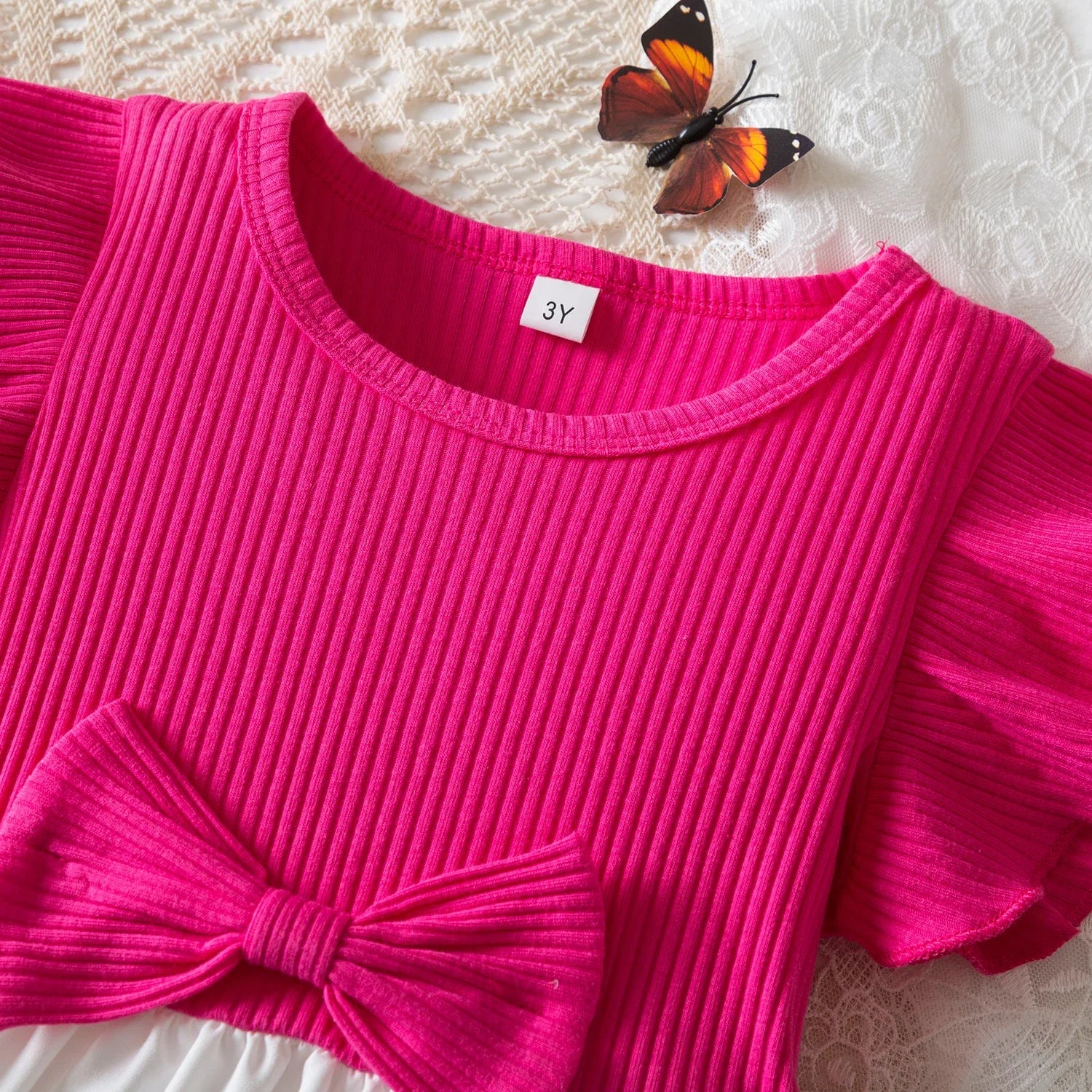 New Children's Dress for 3-8 Yrs Summer Dress Lotus Leaf Edge Design Bow Lace Up Star Sequin Sweet  Tulle Kids Dresses for Girls - Clikcy