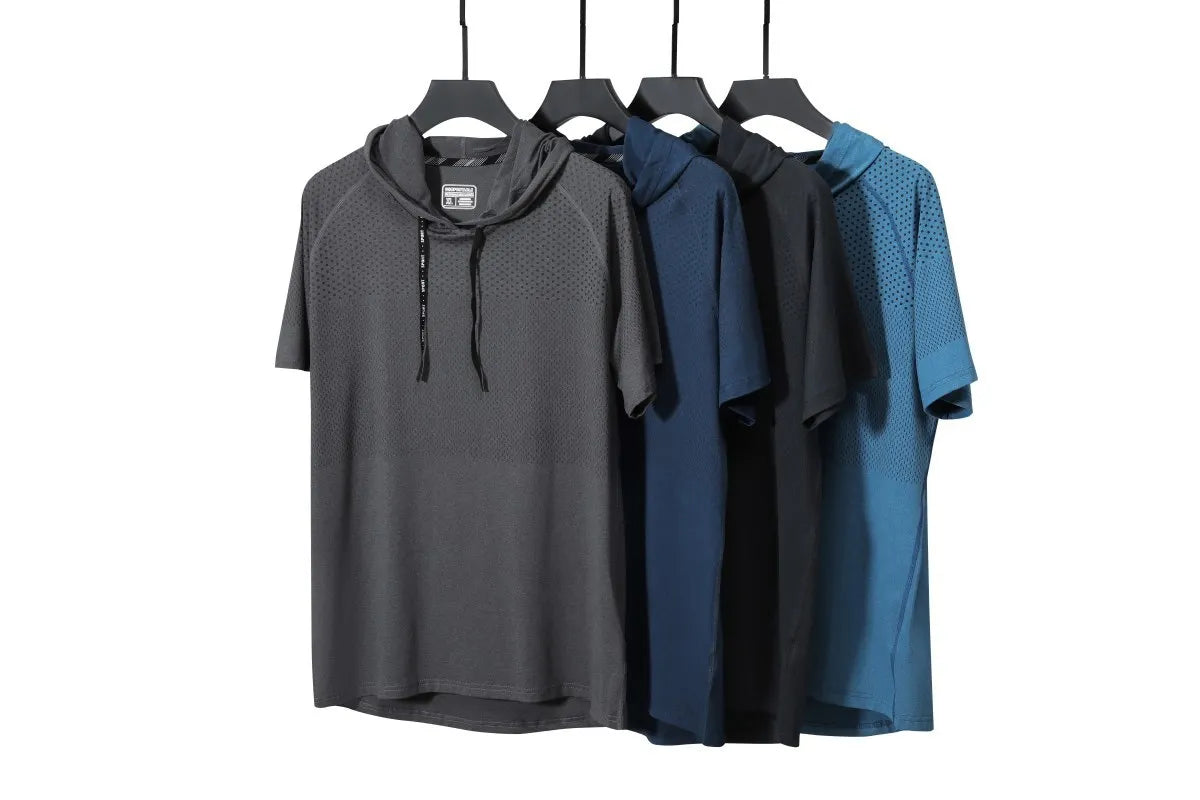 Youthful Vitality Summer Sweatshirts Thin Men's Printing Hooded Quick Drying Breathable Casual Motion Loose Short Sleeve Tops - Clikcy