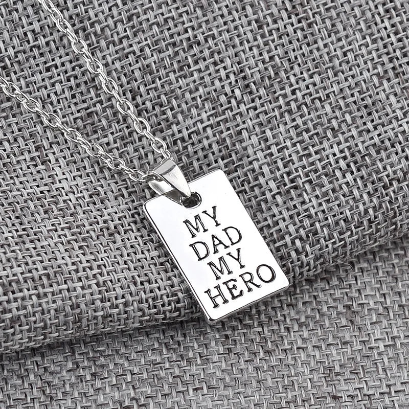 1Pcs "MY DAD MY HERO" Men's and Women's Necklace Square Carved Letter Pendant Accessories Father's Day Gifts pulsera hombre - Clikcy
