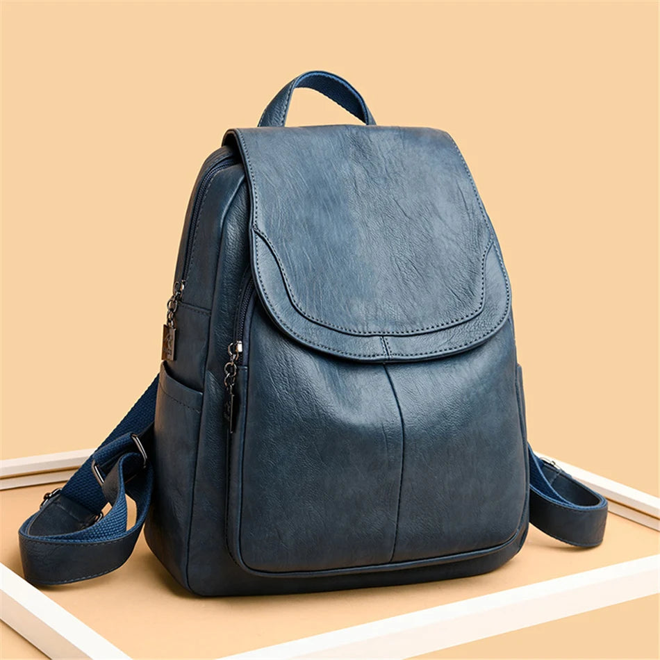 High Quality Soft Leather Backpacks Purses for Women Casual Daypack Vintage Bagpack School Bags for Teen Girls Mochilas Rucksack - Clikcy