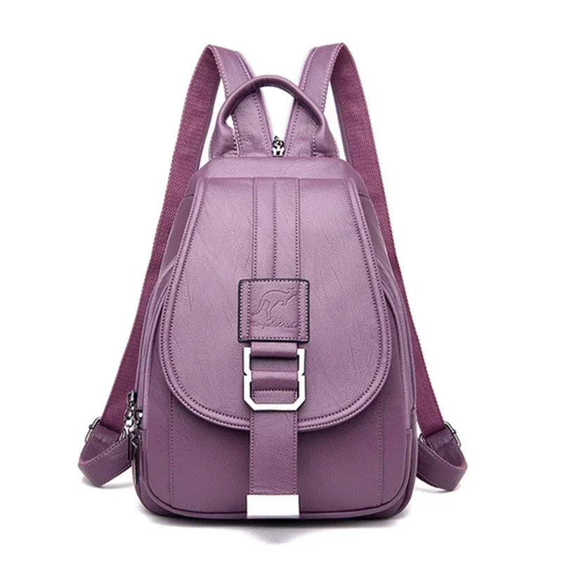 Multifunctional Women Leather Backpacks Vintage Backpack For Teenager Girls School Chest Bag Travel Bagpack Ladies Sac Back Pack - Clikcy