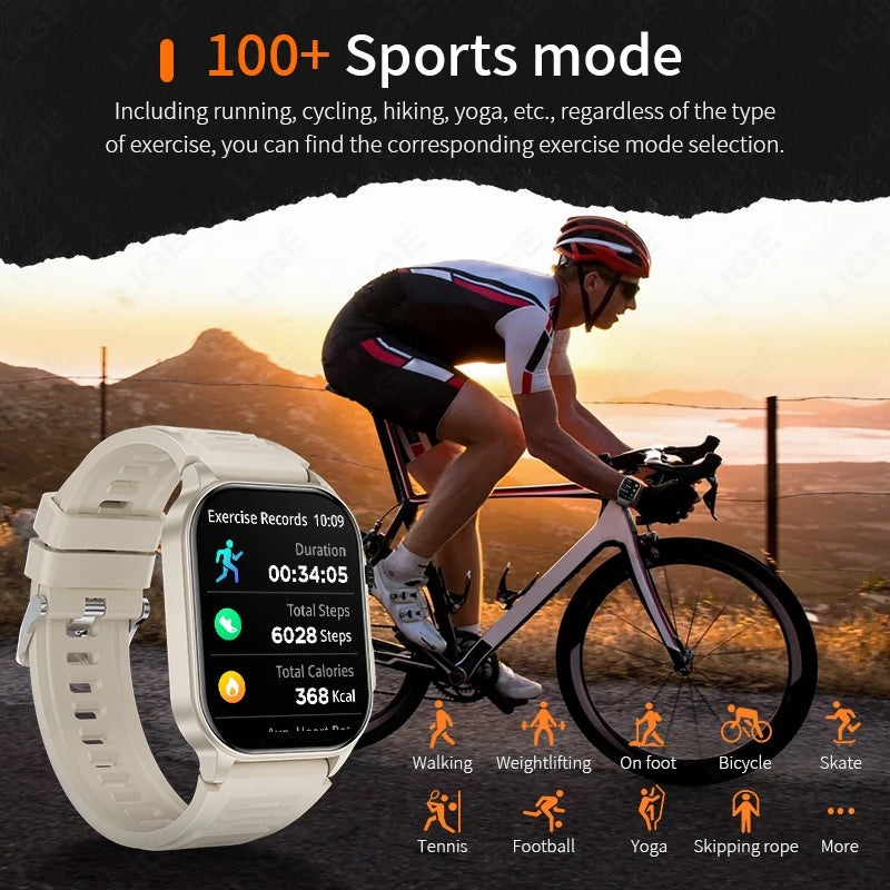 LIGE Smart Watch for Men 3ATM Waterproof Bluetooth Call Health Monitor With Flashlight 370mahBattery 100+Sport Mode Smartwatches - Clikcy