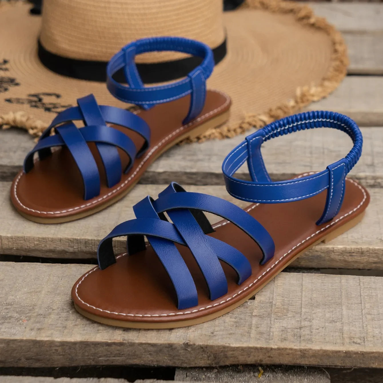 Women Flat Sandals 2024 Summer Hot Women Sandals Bottom Roman Strap Sandals with Non Slip Rubber Soles Ladies Daily Sandalia - Clikcy