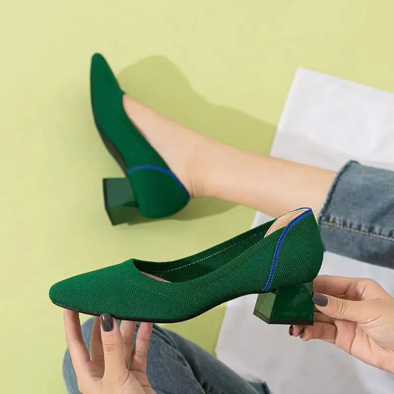 Large high-heeled shoes 42/43/41 women's shoes knitted fashionable breathable non-slip beautiful color matching spring and autum - Clikcy