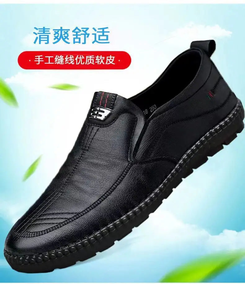 Mens Leather Loafers Non Slip Walking Flats Breathable Outdoor Slip on Casual Shoes for Male Work Office Driving Sneakers2 - Clikcy