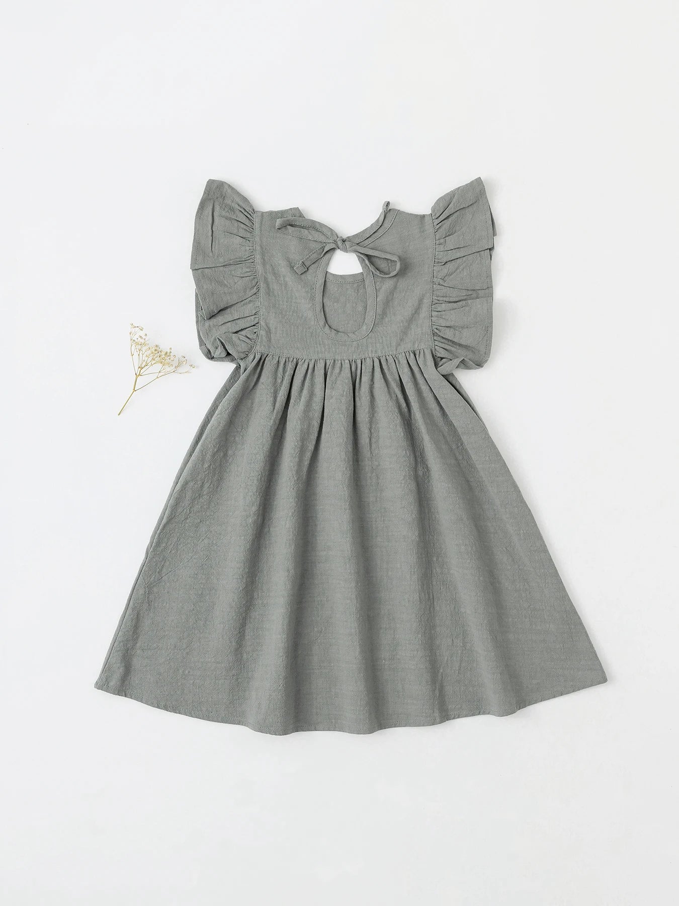 Baby Girls' Flying Sleeve Dress Tie-back Overall Dress Cotton Kids Casual Clothes Summer 2024 - Clikcy