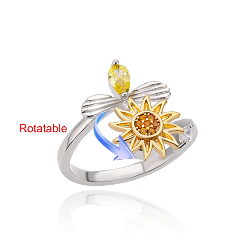 Anti-Stress Anxiety Rings for Women Gold Color Open Adjustable Rotating Ring Aesthetic Wedding Fashion Jewelry Gift - Clikcy