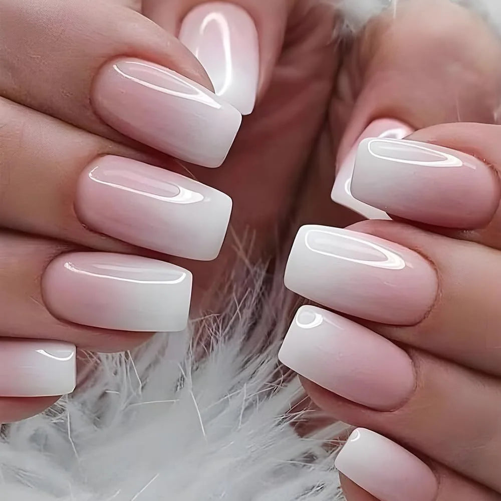 24Pcs Oval Short Pink Press on Nails Simple Ombre Spring False Nail for Sweet Sassy Cool Women&Girl Removable Wearable Nail Art - Clikcy