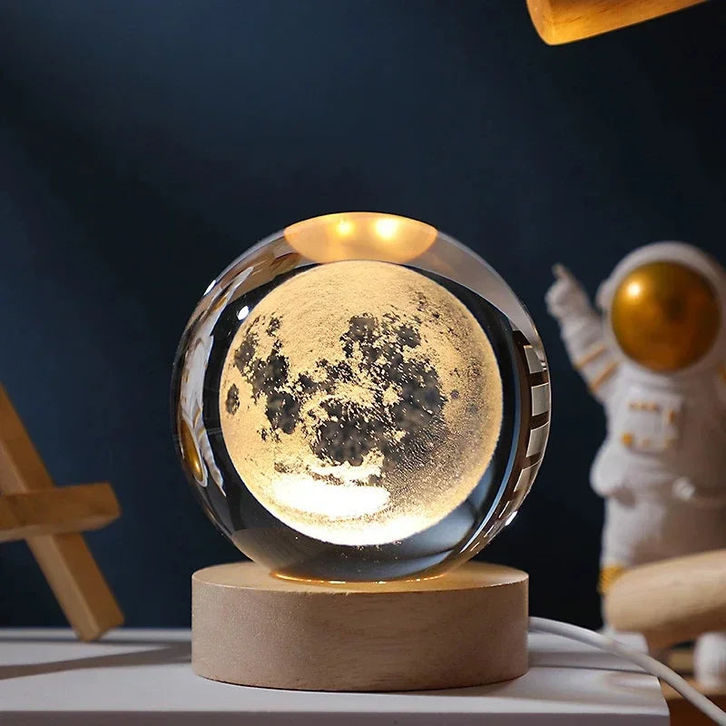 1pc Bedside Lamp Solar Theme Cosmos Series Crystal Ball Night Lights Milky Way Moon Small Ornaments for Desk Creative Gift - Clikcy