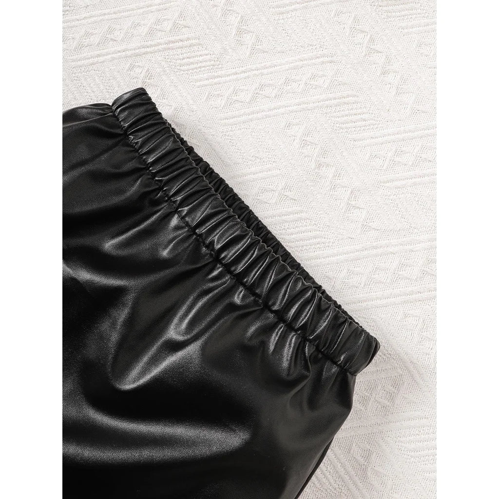 Clothes for Kids Girl 2-7 Years 2PCS Fashion Girl Sleeveless T-shirt Leather Skirt Costume Summer Children Girl Holiday Outfits - Clikcy