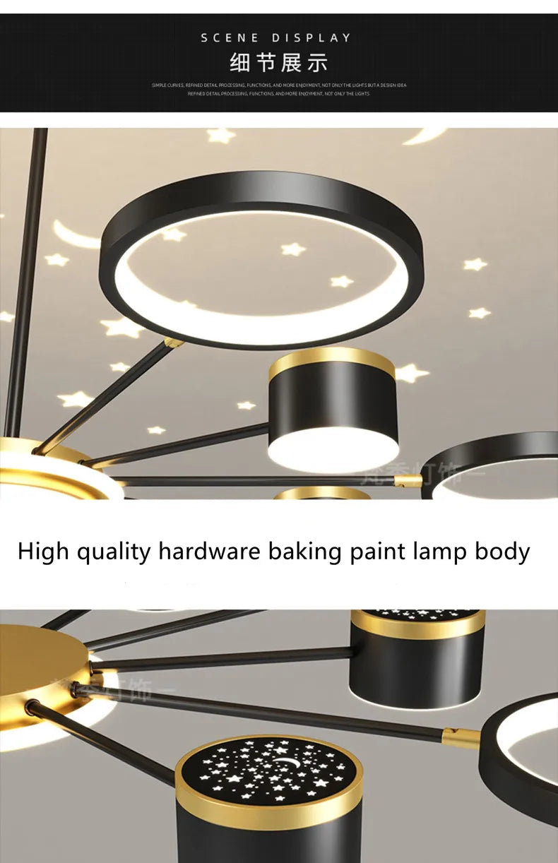 2025 New Chandeliers Romantic Starry Modern Ceiling Light Fixture 6 Lights White Creative Home Stepless Dimmable  Ceiling Lamp - Clikcy