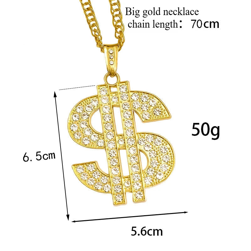 Men Gold Color Dollar Sign Necklaces,Hip Hop Money Dollar Pendant Collar Dollar Open Ring,Music Festival Party Gifts Jewelry - Clikcy