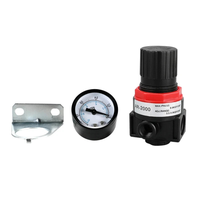 AR2000 1/4'' Air Pressure Regulator Control Compressor Pump Gas Regulating Treatment Units with Gauge Adjustable - Clikcy