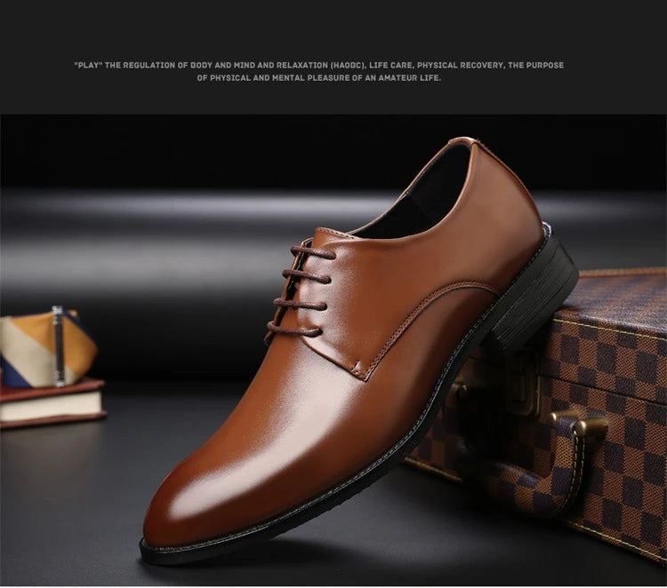 Classic Derby Shoes Men Leather Dress Basic Lace-up Casual Business Wedding Party Comfortable Shoe For Man