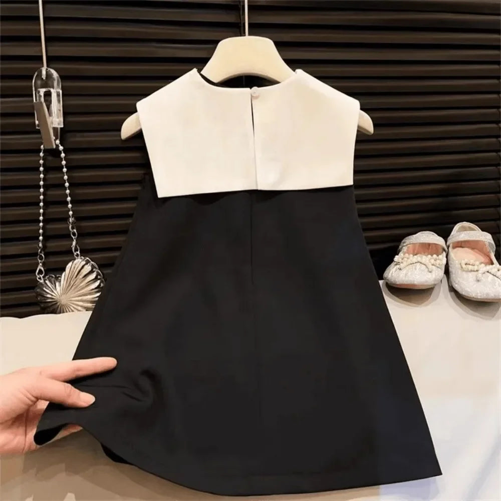 Korean Version Black Sleeveless Kids Clothes Summer New Bow Decoration Girls Dress Birthday Party Princess Dresses 2-7 Years Old - Clikcy