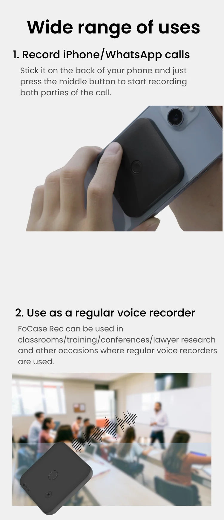 AI-Powered Voice Recorder and Call Recorder with Speech-to-Text & Summarization, Supports 100 Languages, 64GB Storage - Clikcy