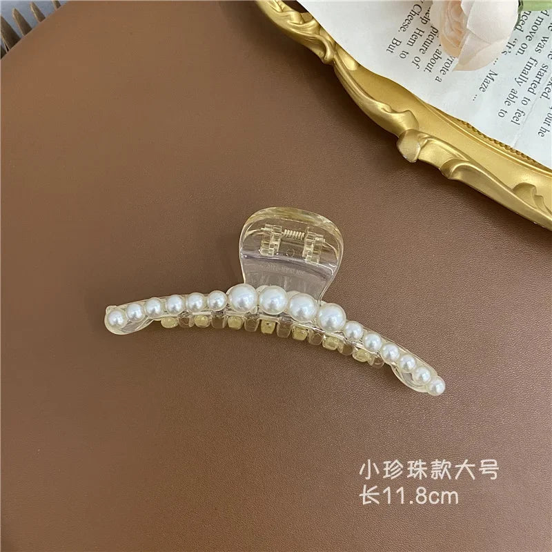 Elegant Hyperbole Big Pearls Acrylic Hair Claw Clips Big Size Makeup Hair Styling Barrettes for Women Hair Accessories - Clikcy