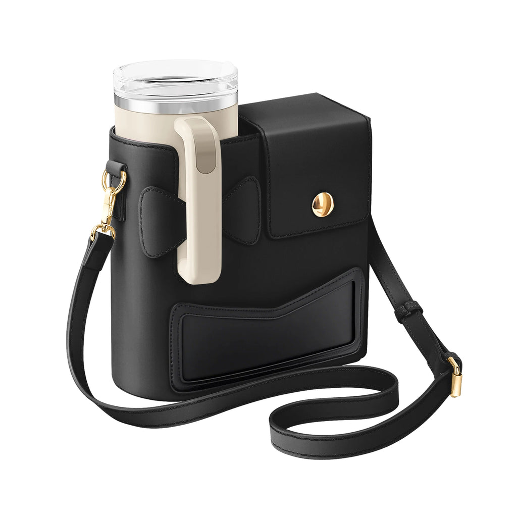Outdoor Water Bottle Crossbody Bag With Pocket for Stanley Cup 40 oz Tumbler Leather Water Cup Holder With Strap for Women Gifts - Clikcy
