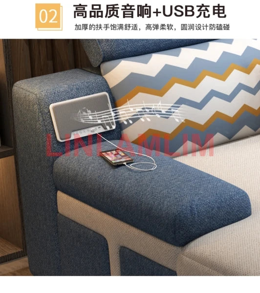 Tech Smart Sofa Bed Fabric Functional Sleeper Couch Convertible Sofas Bed Big Sofas Cama Nordic Salon with Bluetooth Audio,USB C - Clikcy