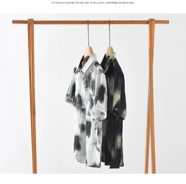 2025 Spring Summer New Vintage Tie-dye Printed Short Sleeve Shirts for Men Clothing Turn-down Collar Male Shirts CM8136 - Clikcy