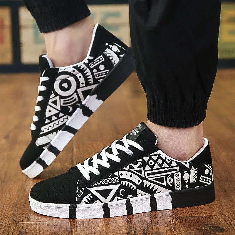 Summer Trendy Men's New Board Shoes Outdoor non slip walking Men Sporty Shoe Canvas Pattern Casual Sneakers male Zapatos - Clikcy