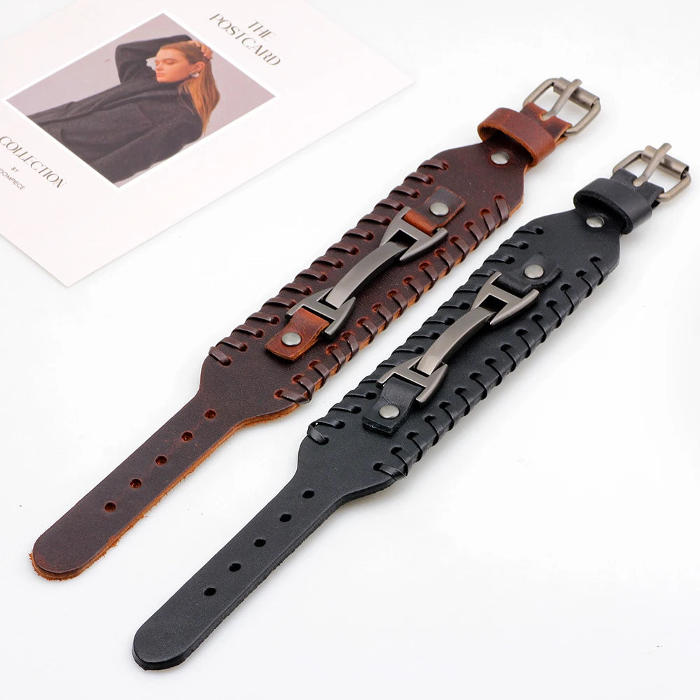 Fashion Punk Leather Bracelet for Men and Women, Small Personality, Retro Couple Accessories, Bracelet, Casual Wrist Strap - Clikcy