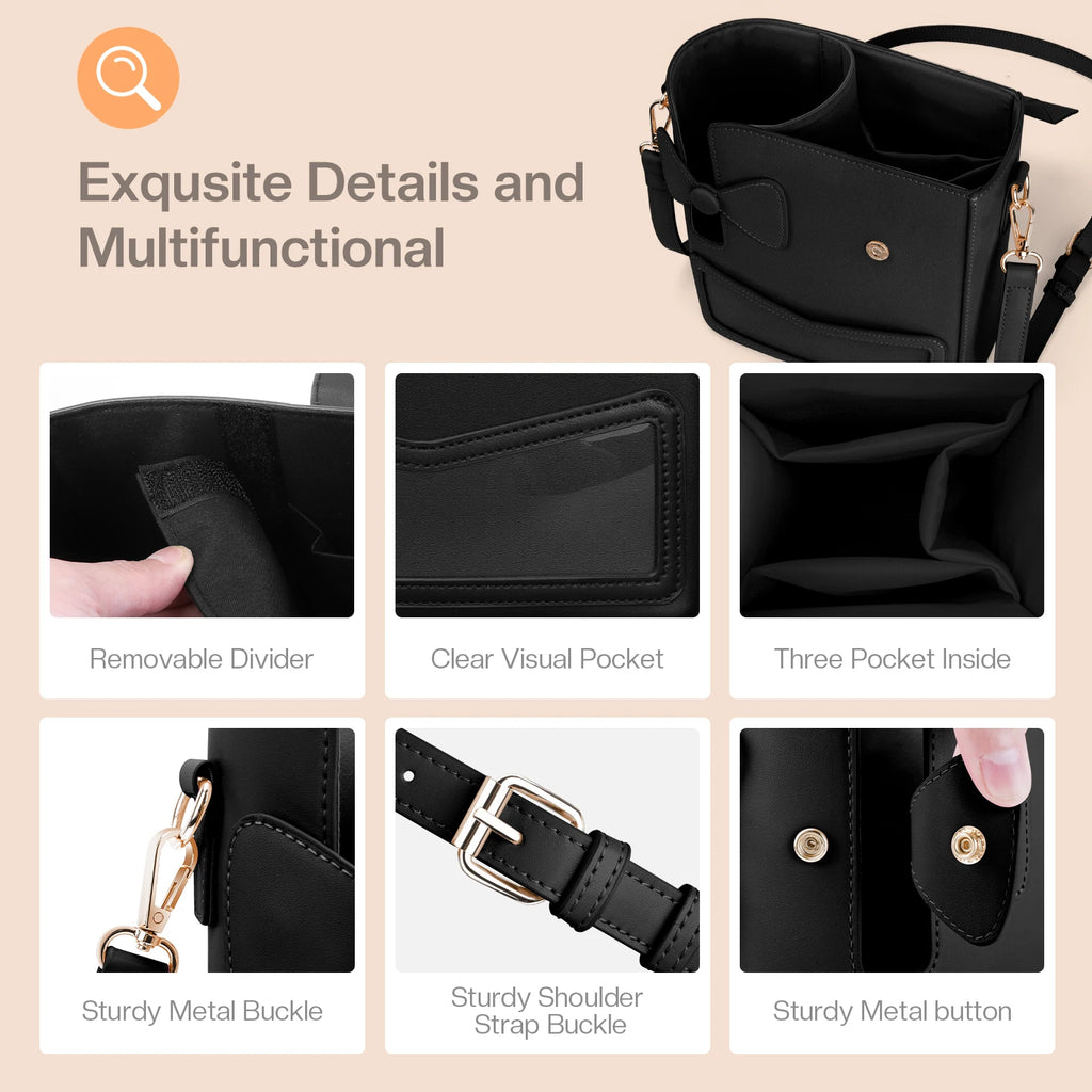 Outdoor Water Bottle Crossbody Bag With Pocket for Stanley Cup 40 oz Tumbler Leather Water Cup Holder With Strap for Women Gifts - Clikcy