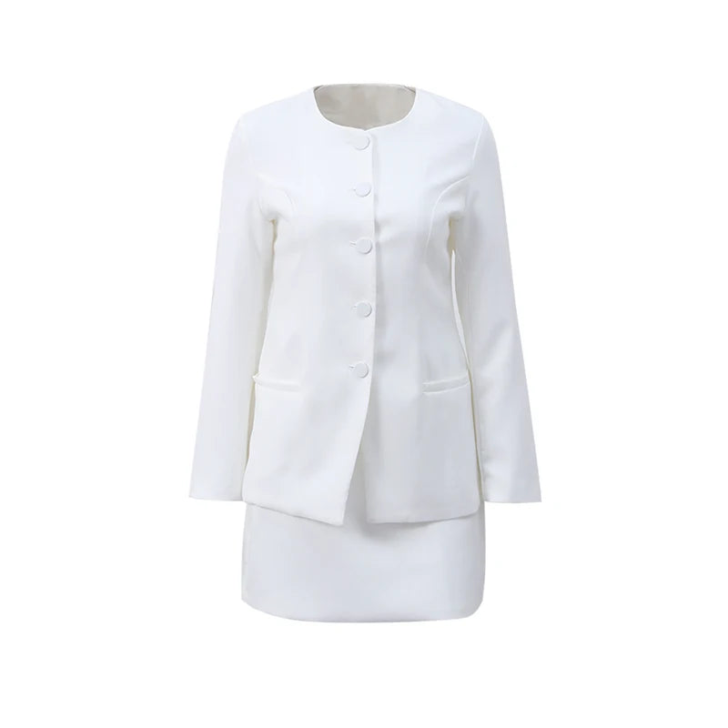 Urban Solid Blazer Skirt Set Women Slim O-neck Single Breasted Jacket Mini A-line Skirt 2025 Spring Elegant Lady Office Outfit