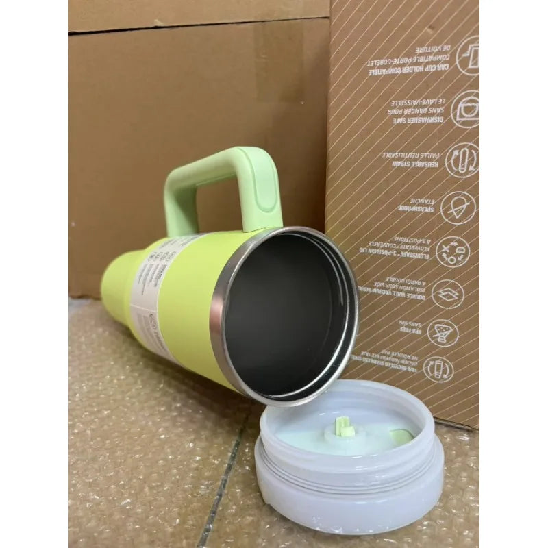 40 oz large capacity stainless steel thermos cup car cup second generation straw portable water cup sports fitness - Clikcy
