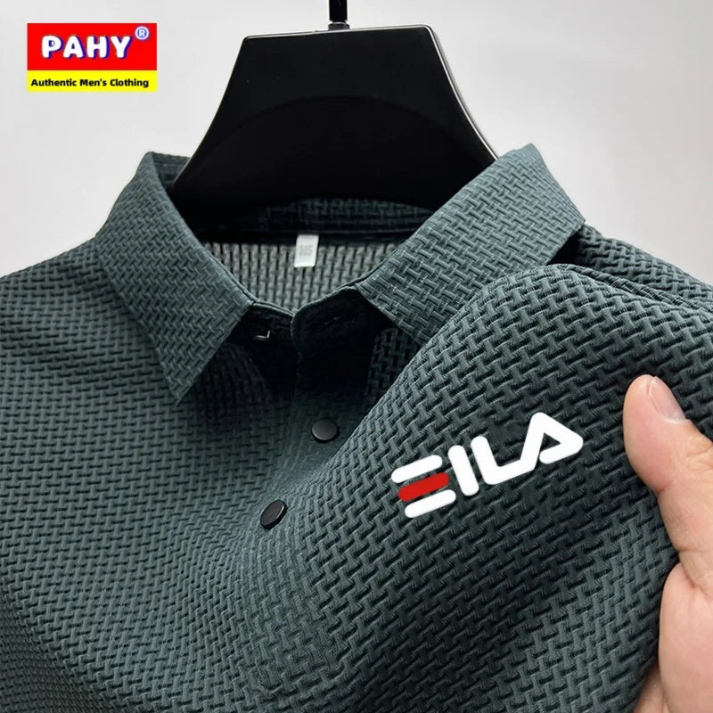 New style ice silk jacquard polo shirt short sleeve summer men's t-shirt casual business fashion stand collar t-shirt men - Clikcy