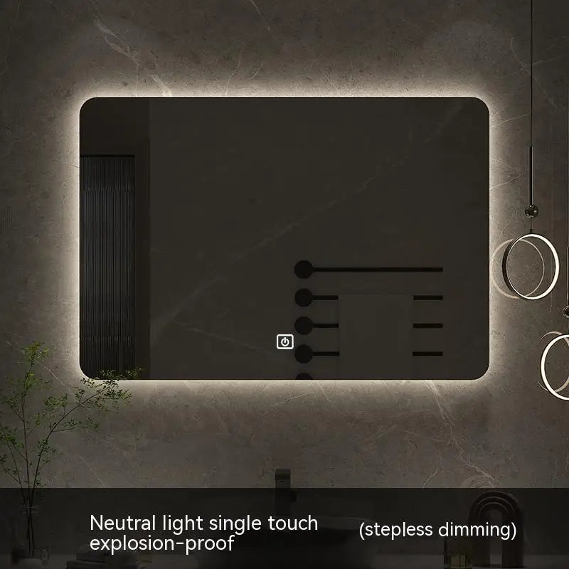 60x80CM Square Smart Hotel Bedroom Defogging Decorative Mirror LED Bathroom Mirror 3 Color Adjustable Backlight - Clikcy