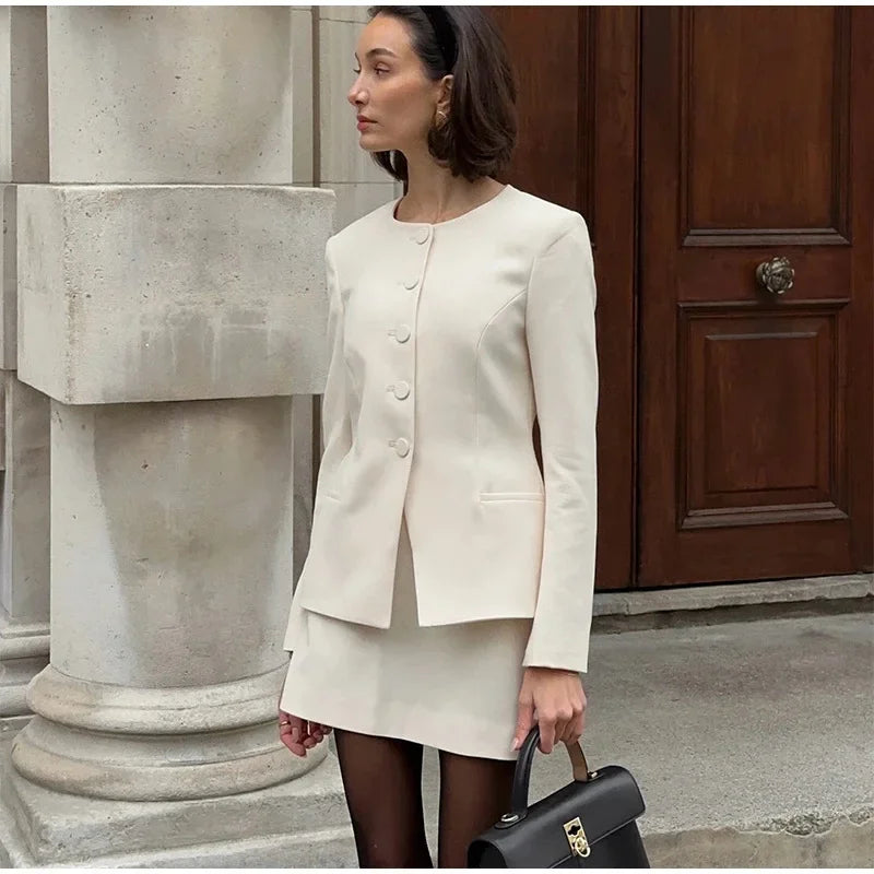 2025 Spring Elegant White French Style Socialite Suit Jacket Cross-Border Independent Station New Model Fashionable Skirt Set - Clikcy