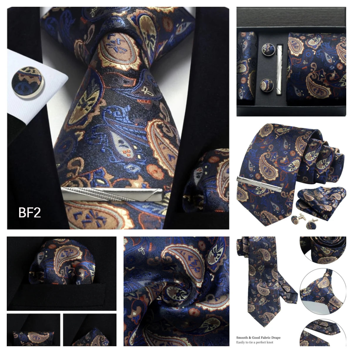 100% Silk Necktie Paisley Floral Mens Tie Top Quality Business Tie Pocket Square Tie Clip Cufflinks Set Classic For Men Gift Box - Clikcy
