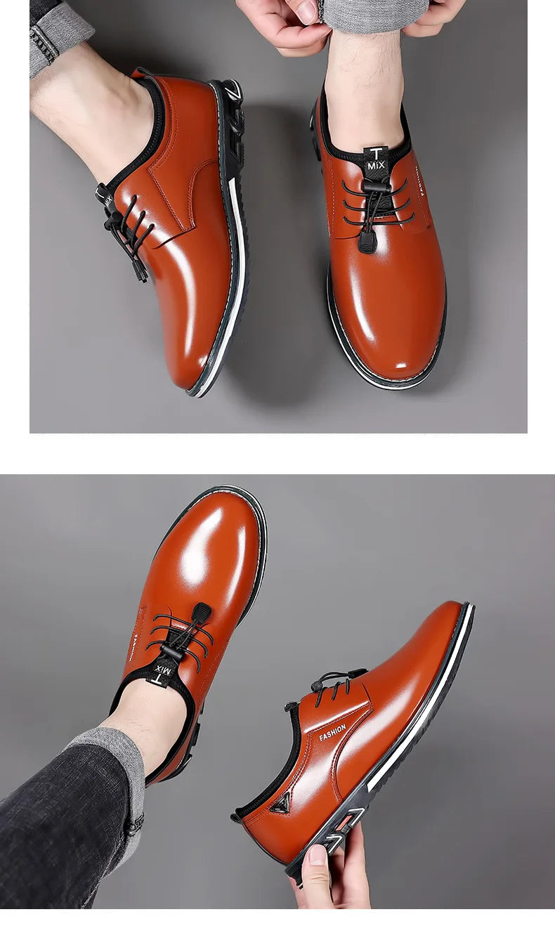 New Business Casual Shoes for Men Lace Up Formal Shoes for Male Black Leather Oxfords Plus Size Wedding Party Office Dress Shoes