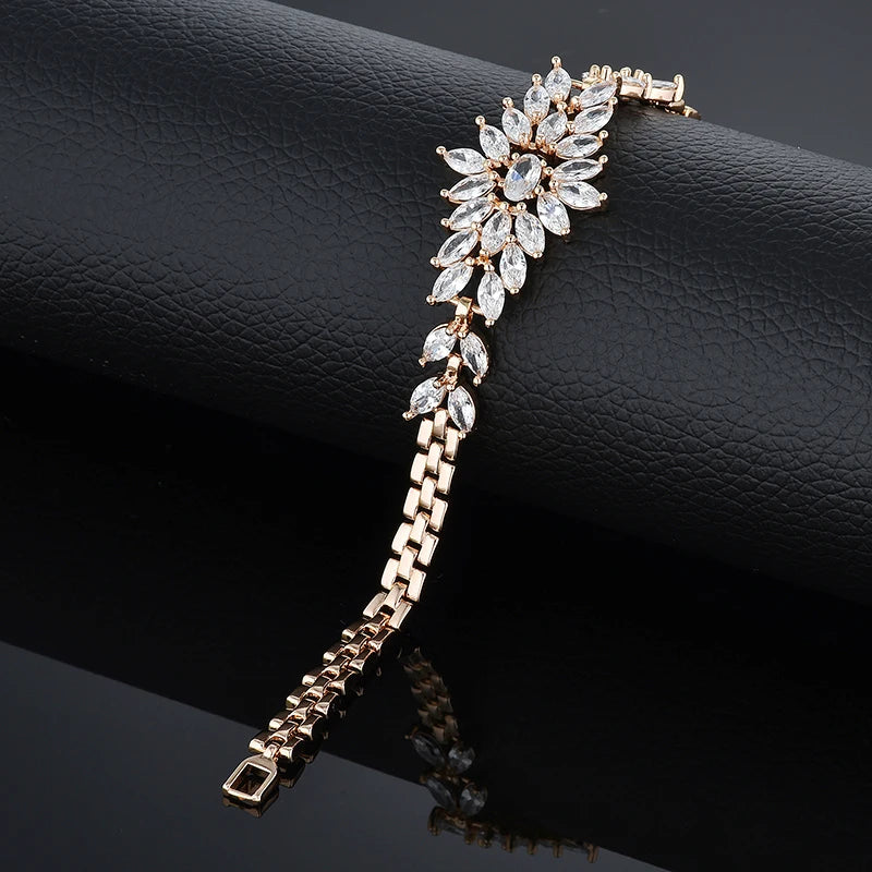 Luxury New Trendy Gold Color AAA Zircon Rhinestone Bracelet Chain Charm Valentine's Day Jewelry Gifts For Women Lovers - Clikcy