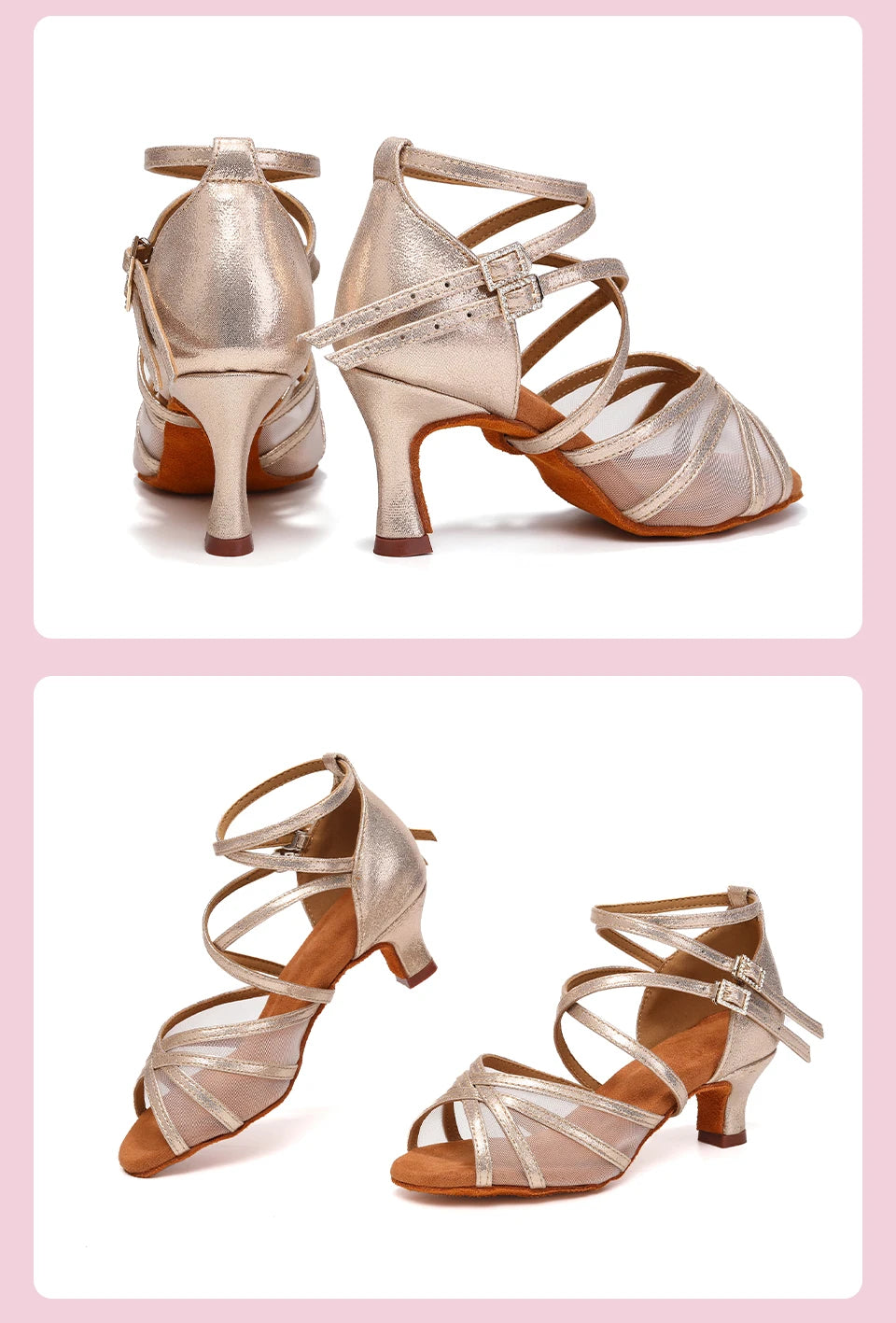 SWDZM Women Latin Dance Shoes Girls Ballroom Dance Shoes Soft Bottom High heel Ladies practice Latin Salsa Shoes heeled 7.5CM - Clikcy