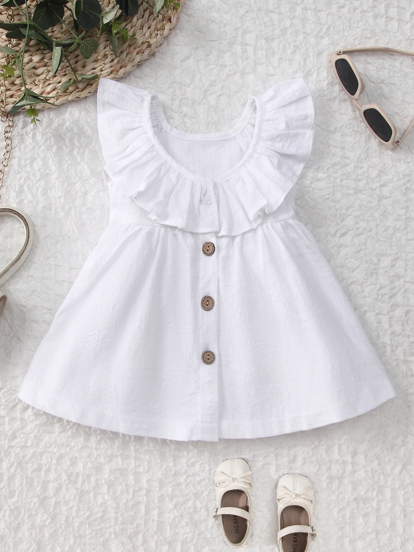 Summer Back Bow Children Girls Flutter Sleeve Princess Dresses Ruffle Sleeve Linen Cotton Baby Kids Dress - Clikcy