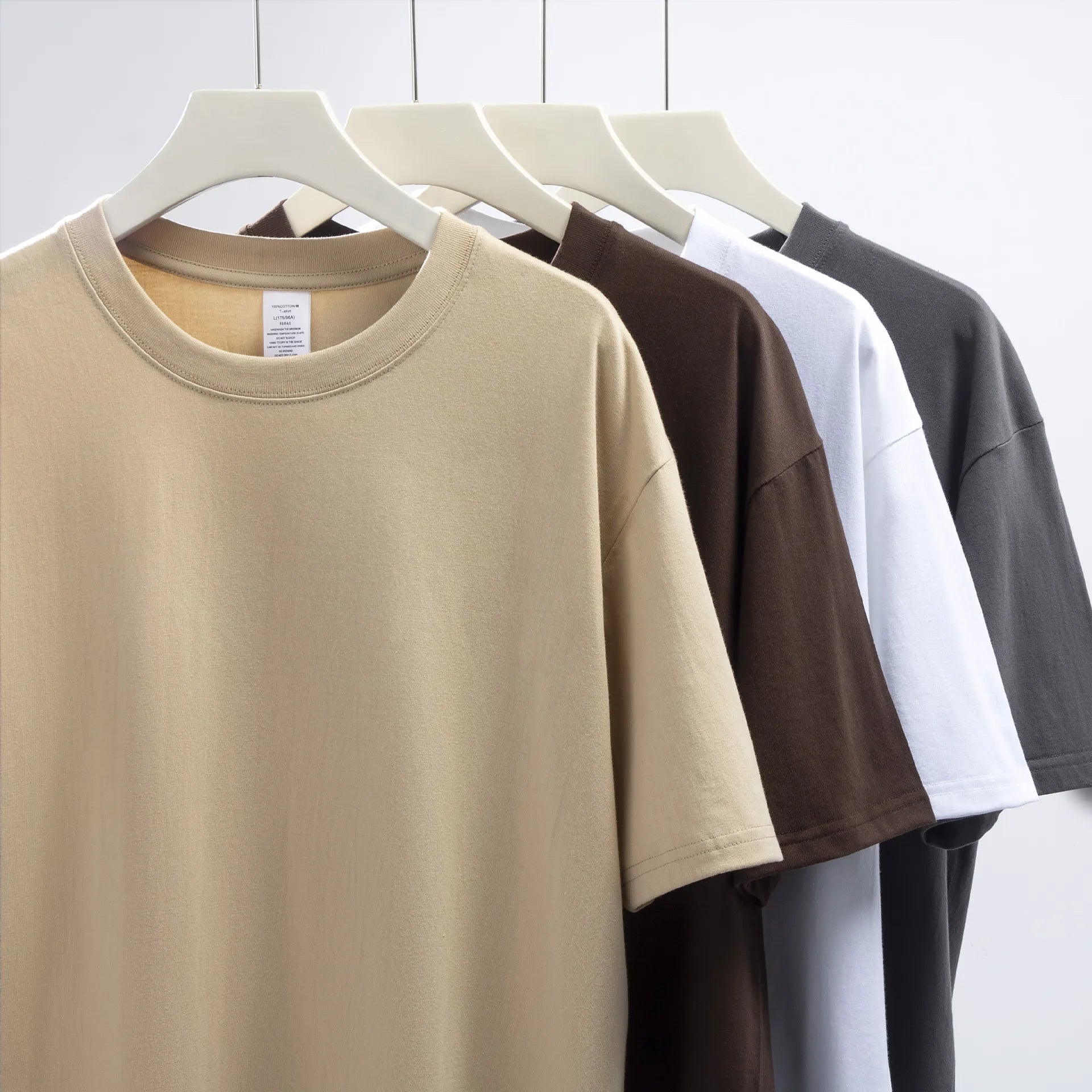 Heavyweight round neck pure cotton short sleeved t-shirt loose solid color white t men's and women's bottom shirt solid color - Clikcy