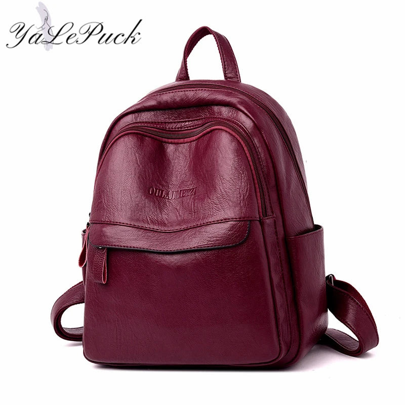 New Women Leather Backpack Designer Shoulder Bags for Women 2023 Back Pack School Bags for Teenage Girls Mochila Feminina - Clikcy