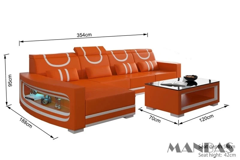 Upgrade Your Living Room with MANBAS Italian Genuine Leather Sofa - 2 Colors Combination, LED Light & Soft Cushions - Clikcy