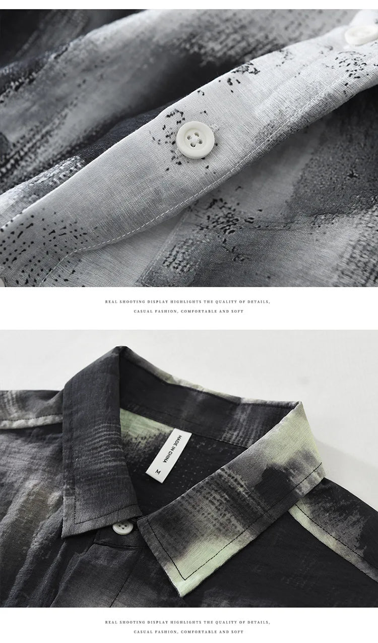 2025 Spring Summer New Vintage Tie-dye Printed Short Sleeve Shirts for Men Clothing Turn-down Collar Male Shirts CM8136 - Clikcy