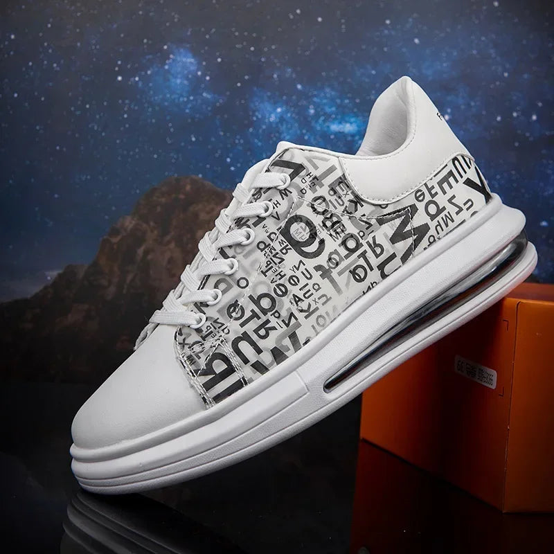 Graffiti 2025 New Casual Men Shoe Fashion Flat Air Cushion Man Sneakers Outdoor Non-slip Designer Tide Pu Leather Big Size 43 44 - Clikcy